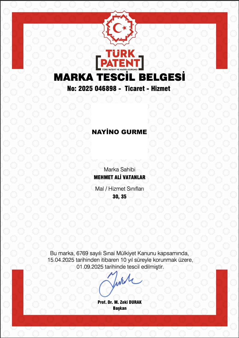 Nayino Marka Tescil Belgesi